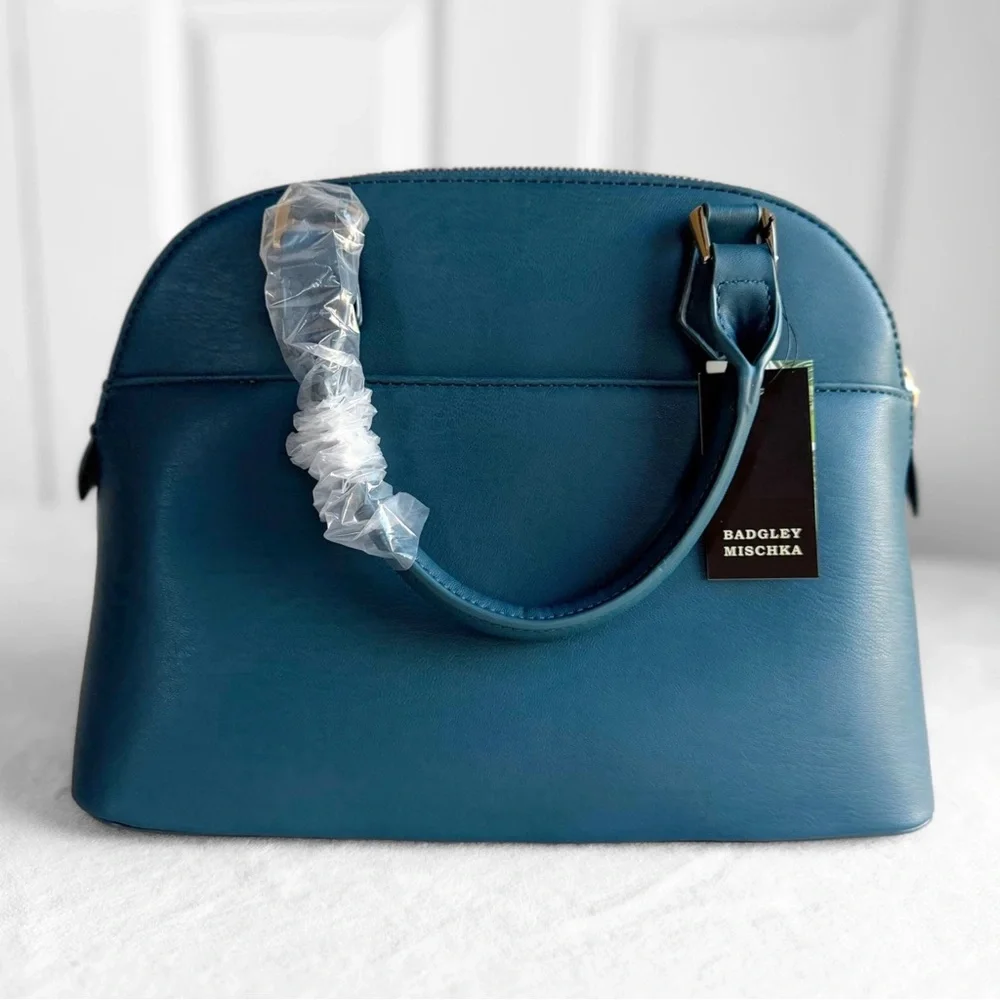 NWT Badgley Mischka Diamond Quilted Dome Satchel – Dark Green Teal Studded - Picture 4 of 14